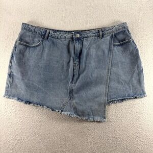 Highway Jeans Asymmetrical Wrap Shorts Women 22 Blue Denim Distressed Frayed Hem